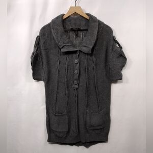 BCBG/Maxazria Wool Short Sleeve Knittet Sweater Women's L Gray Preppy Academia
